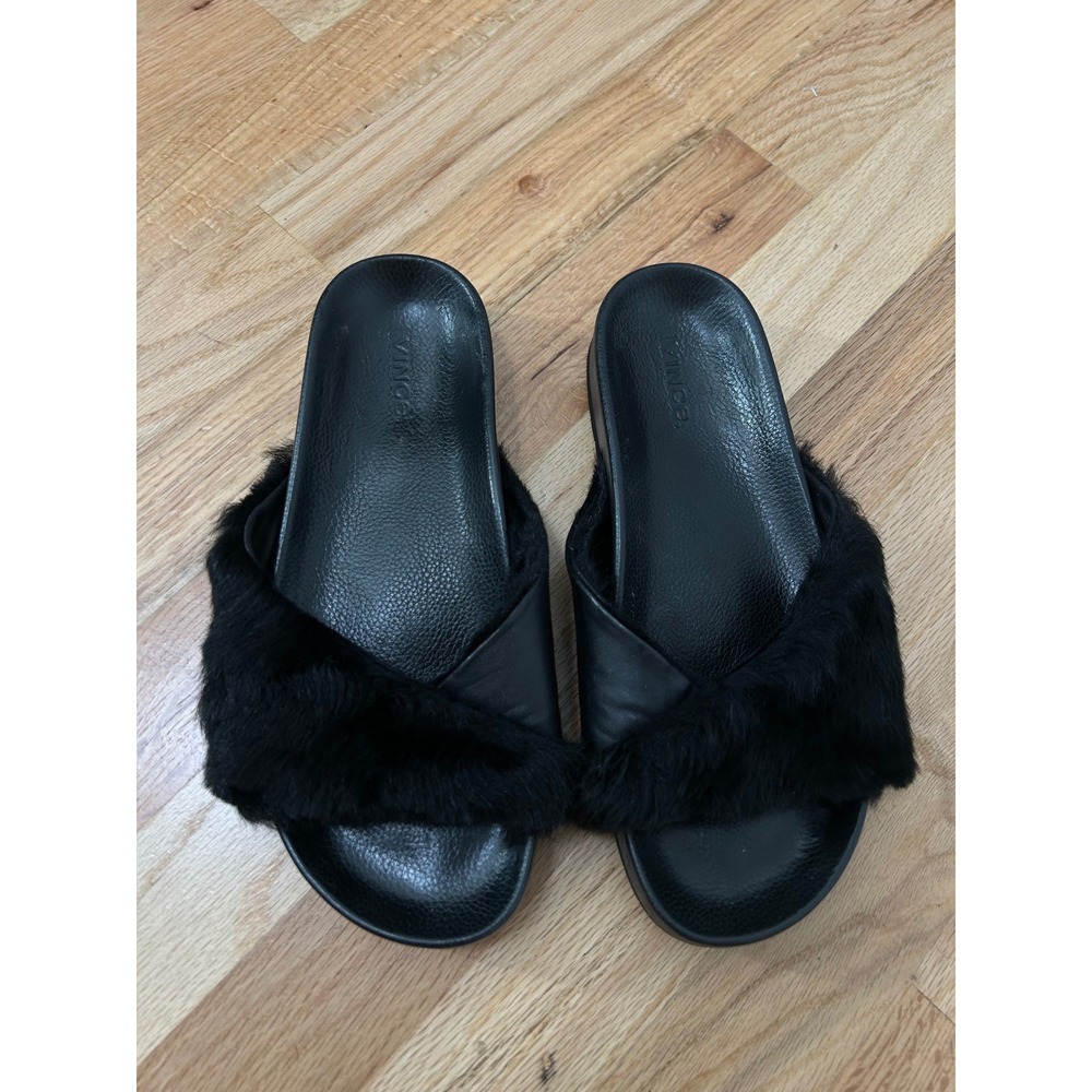 Vince Garrison Lambswool Leather Crisscross Slide Sandals Women 8 Black